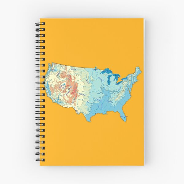 Item preview, map of USA with relief topographic map of USA with Major Lakes and Rivers, Country Borders Lakes and Rivers names, Saffron color background designed and sold by mashmosh.