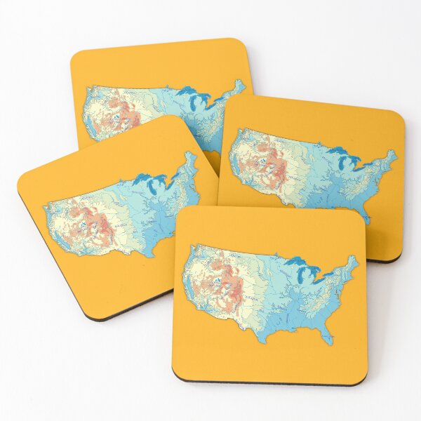 Item preview, map of USA with relief topographic map of USA with Major Lakes and Rivers, Country Borders Lakes and Rivers names, Saffron color background designed and sold by mashmosh.