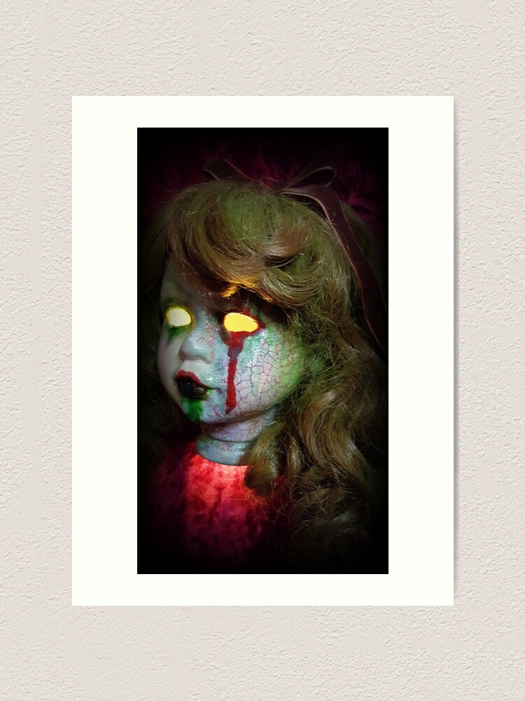 Alternate view of Lady Scream Zombie Horror Doll Head Light Art Print
