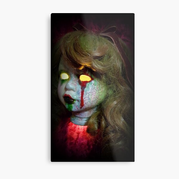 Lady Scream Zombie Horror Doll Head Light Metal Print