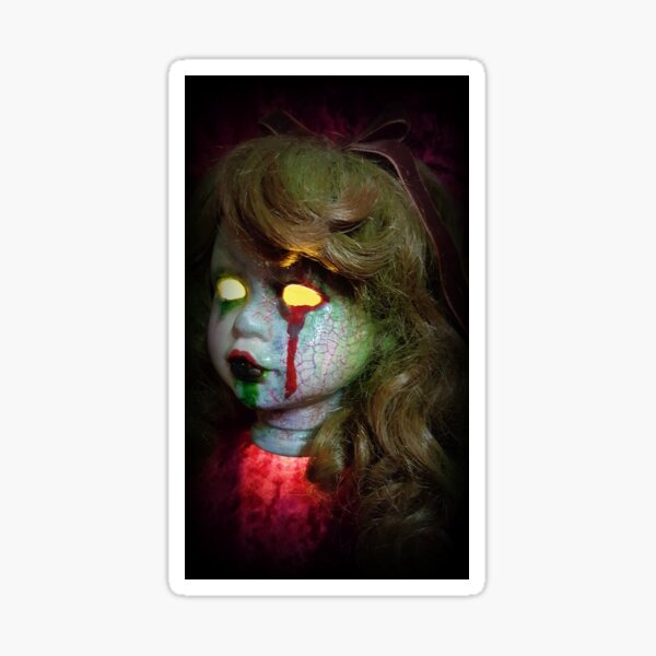 Lady Scream Zombie Horror Doll Head Light Sticker