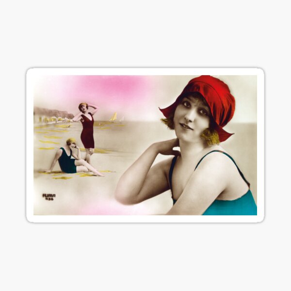 Jolie femme des années 20 sur la plage Sticker