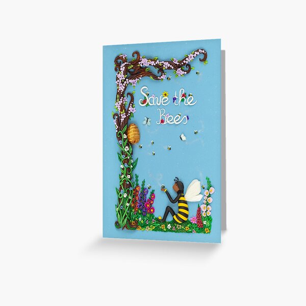 Save the Bees - Honey Bee Flower Illustration Greeting Card