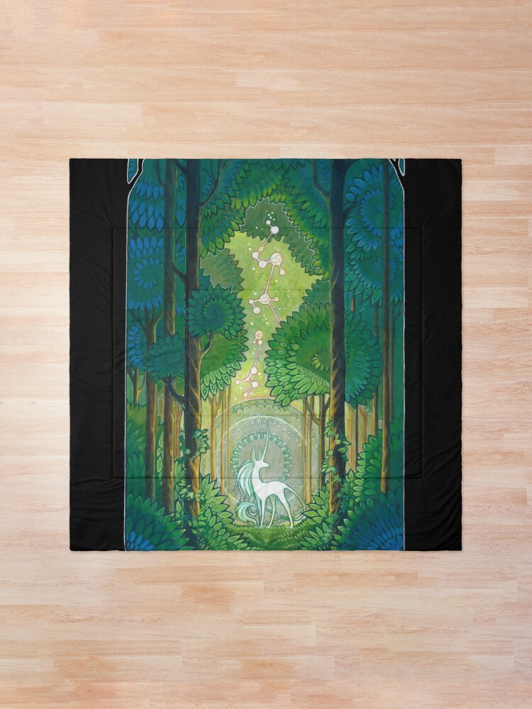 Alternate view of unicorn forest Comforter