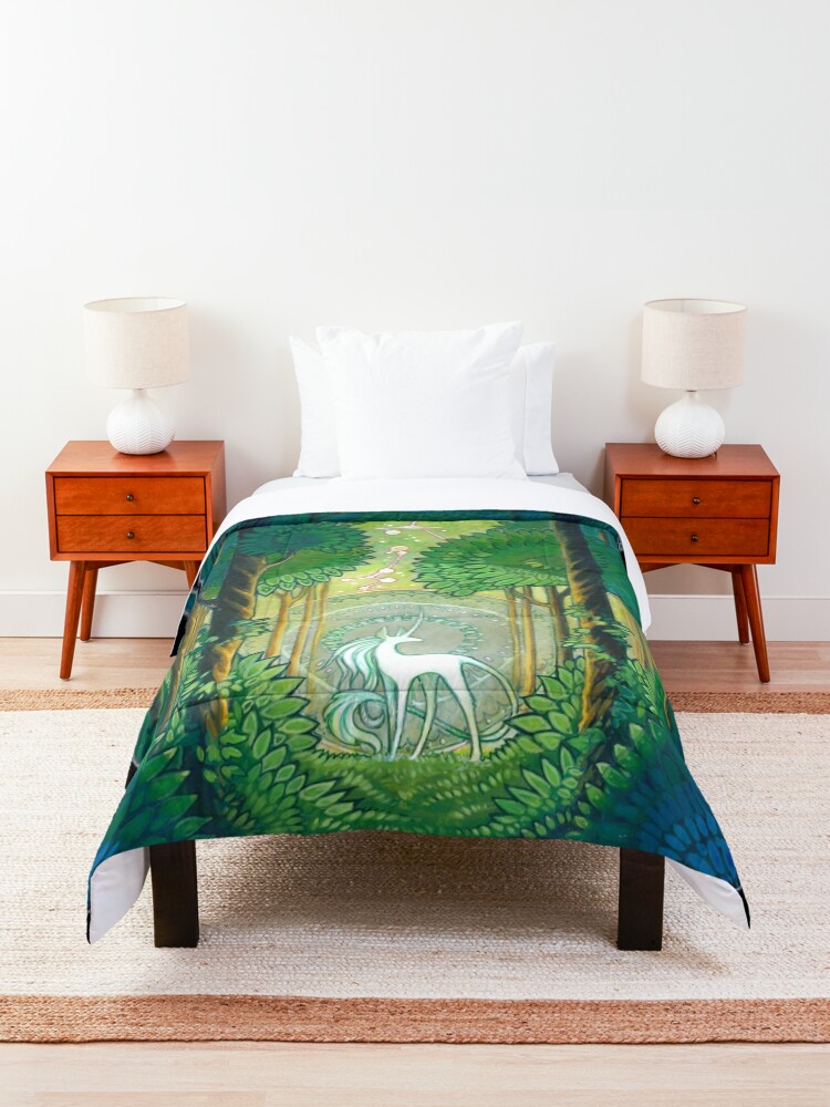 Alternate view of unicorn forest Comforter