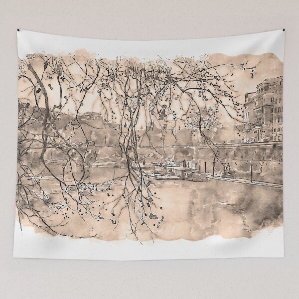 Item preview, Rome, River Tevere - Watercolor designed and sold by AM FineArtPrints.