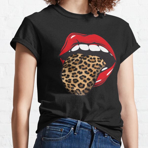 Red Lips Leopard Tongue Wild Animal Trending Print Sexy Mouth Classic T-Shirt