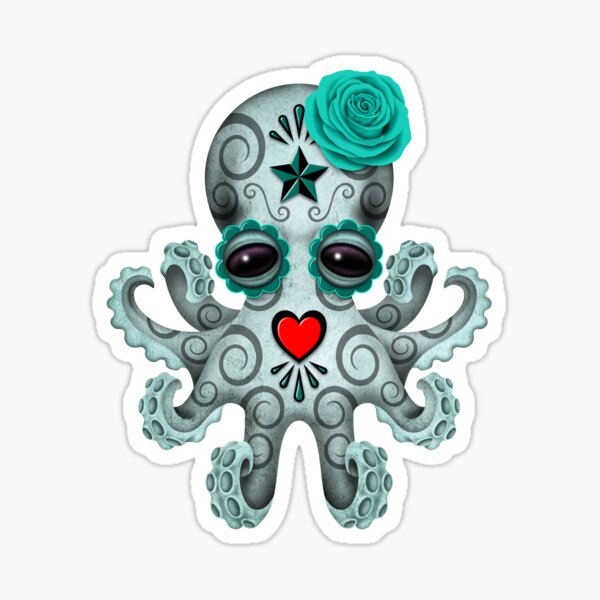 Blue Day of the Dead Sugar Skull Baby Octopus Sticker