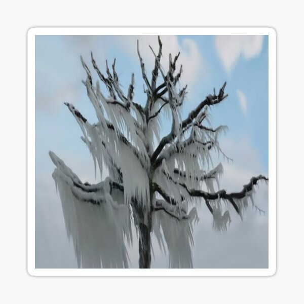TREE COVERED IN ICE DURING A WINTER STORM-PILLOWS-TOTE BAG-TEE SHIRT- CARD- PICTURE ECT... Sticker
