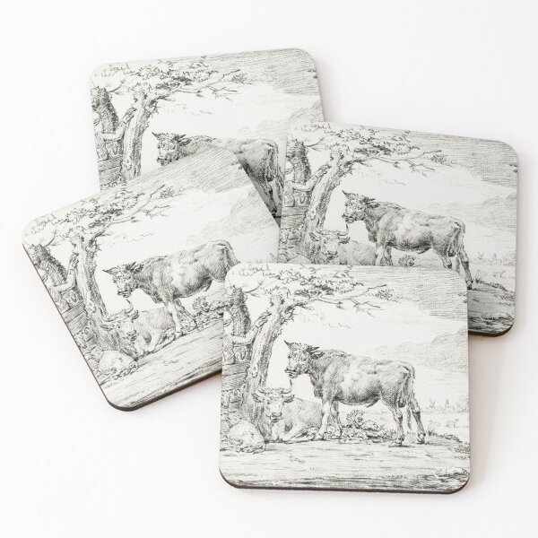 Item preview, Cows in a field illustration designed and sold by Vintage Designs +.