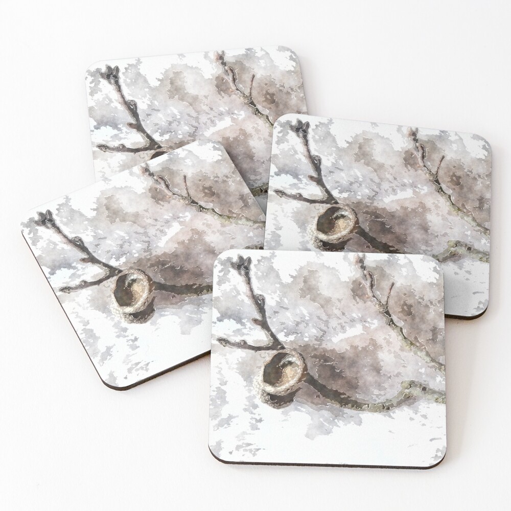 watercolor style Oak twig and acorn cap Coasters (Set of 4)