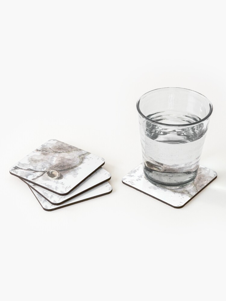 Alternate view of watercolor style Oak twig and acorn cap Coasters (Set of 4)