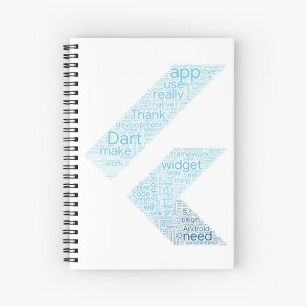 Word Cloud of Minimalist Flutter Logo on White Background Spiral Notebook