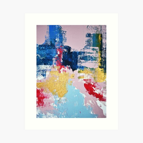 Metropolis: a vibrant abstract piece in gold, red, purple and blue by Alyssa Hamilton Art  Art Print