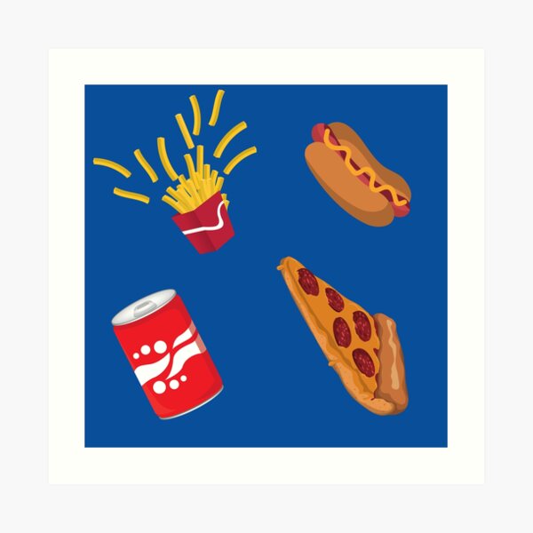 Fast Food Drive Thru Fries Pizza Hot Dog Soda Pattern Art Print