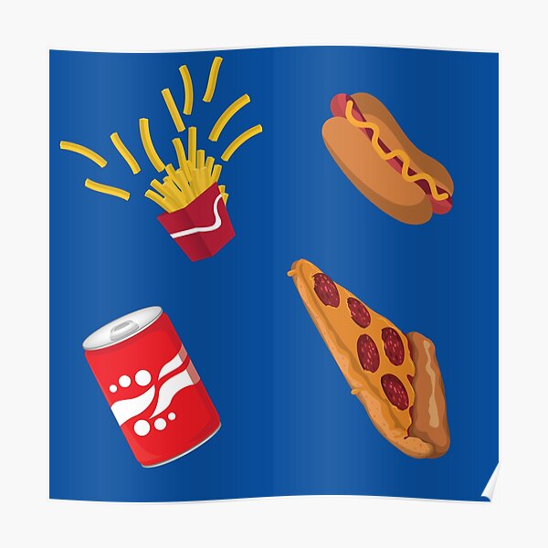Fast Food Drive Thru Fries Pizza Hot Dog Soda Pattern Poster