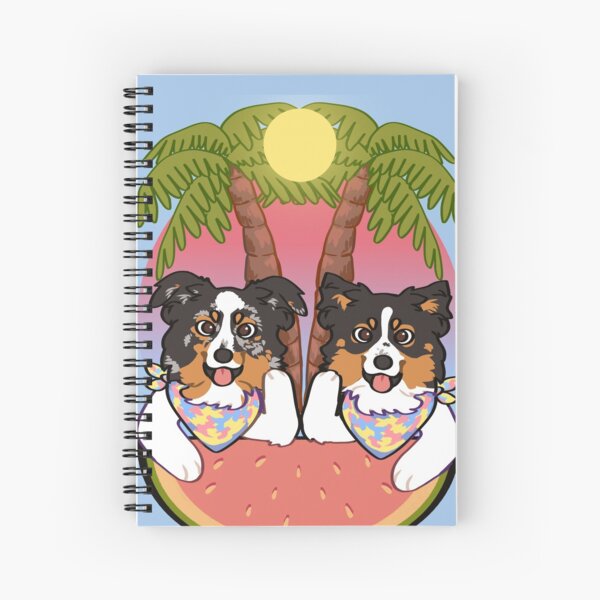 mini Aussies on the beach during sunset / black tri blue Merle mini American Shepherd Spiral Notebook