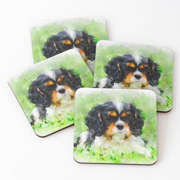 Item preview, Cavalier King Charles spaniel puppy watercolor portrait designed and sold by PetsArt.