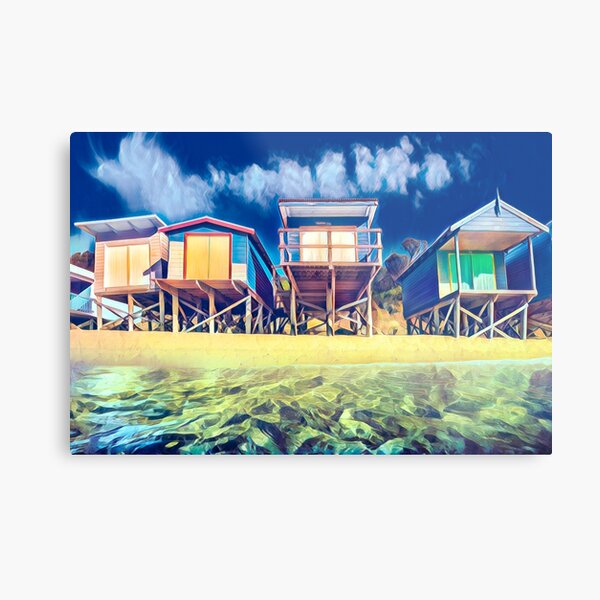 Beach boxes in vivid colour Metal Print