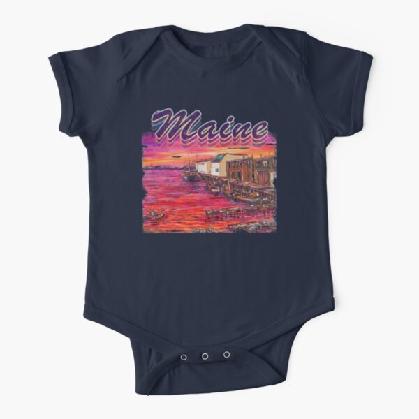 Portland Maine Fishing Pier by Angela Ferrari Short Sleeve Baby One-Piece