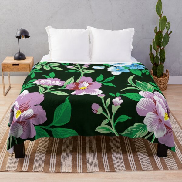 Item preview, Gorgeous Purple and Blue Floral on Black Background designed and sold by pugmom4.