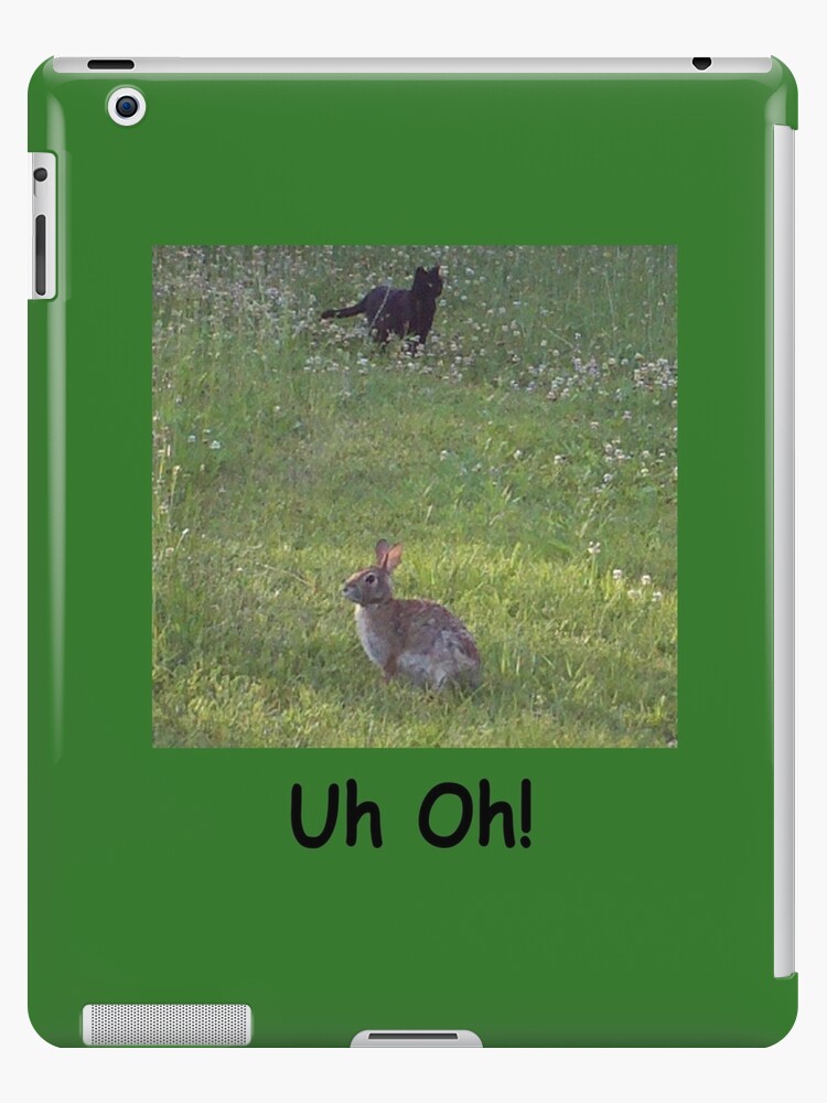 Coque Et Skin Adhesive Ipad Uh Oh Image De Lapin Drole De Chat Et De Lapin Avec Fond Vert Par Coolrapids Redbubble