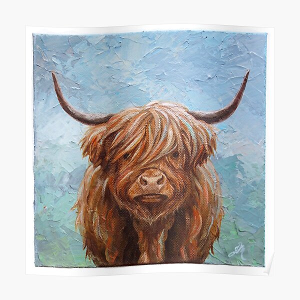 Download Scottish Highland Cow Painting Poster By Jessmann Redbubble