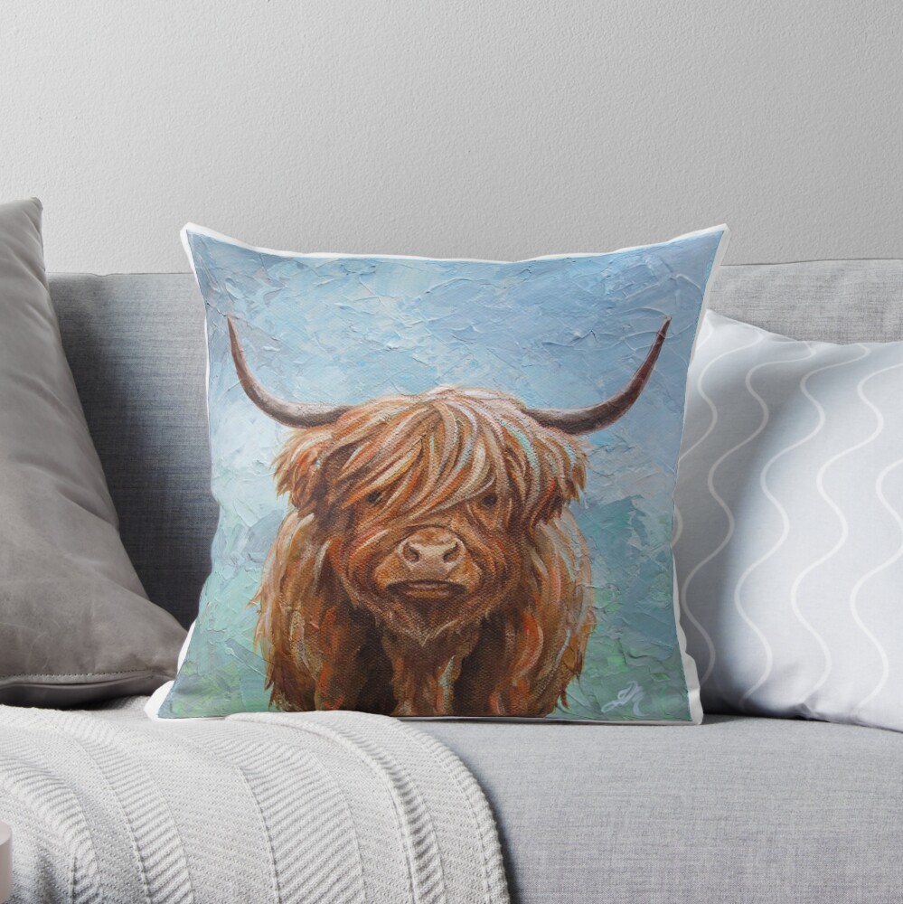 highland cow throw pillow