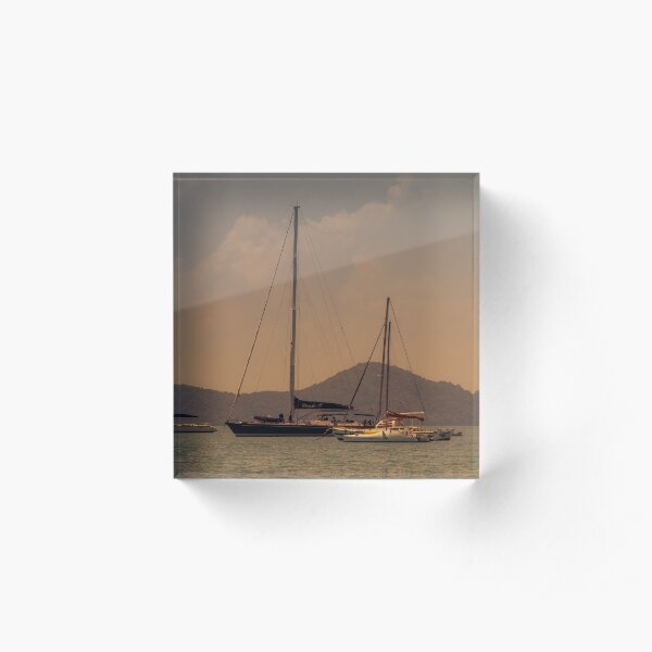 Boats at Ao Yon Beach Acrylic Block