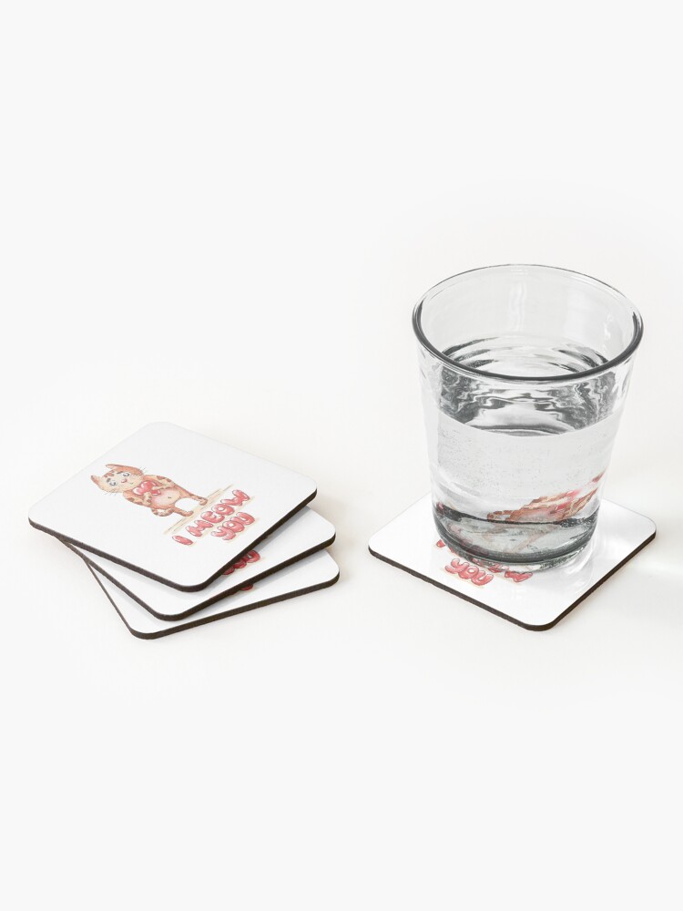 Alternate view of Hand drawn cute cat with heart - watercolor Valentine's Day illustration Coasters (Set of 4)