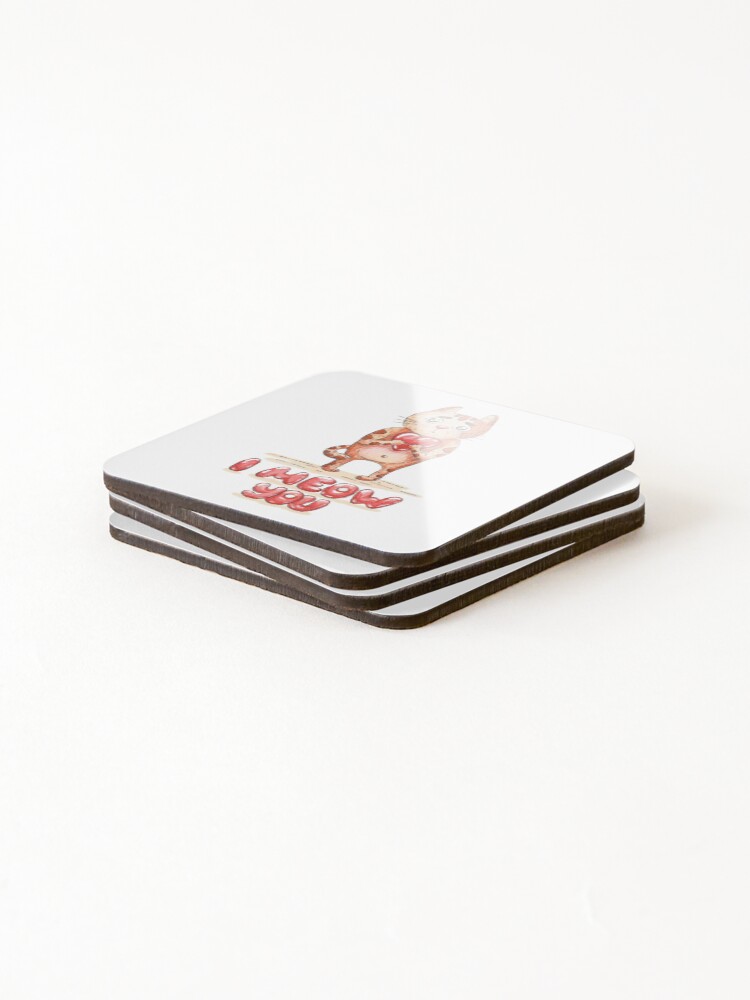 Alternate view of Hand drawn cute cat with heart - watercolor Valentine's Day illustration Coasters (Set of 4)