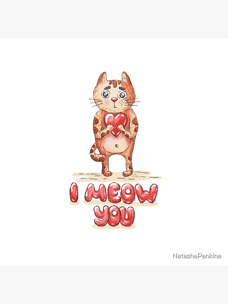 Hand drawn cute cat with heart - watercolor Valentine's Day illustration by NatashaPankina