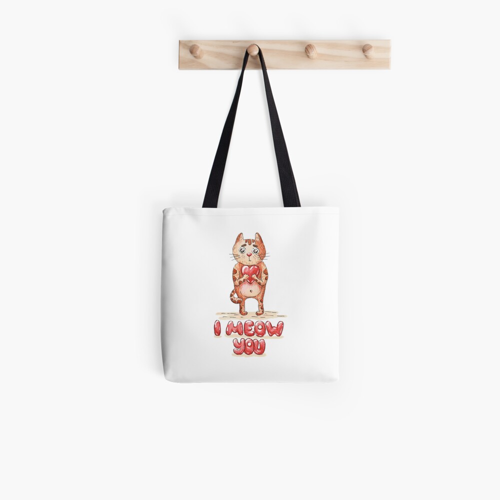 Hand drawn cute cat with heart - watercolor Valentine's Day illustration Tote Bag
