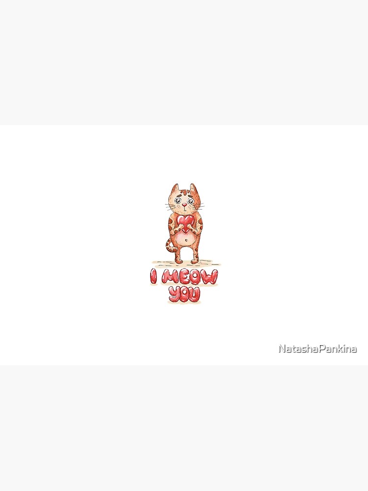 Hand drawn cute cat with heart - watercolor Valentine's Day illustration by NatashaPankina