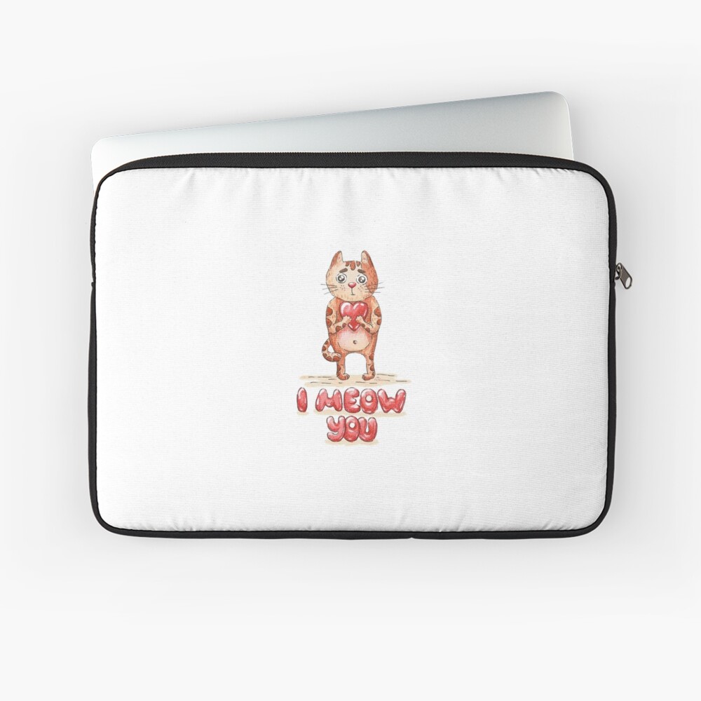 Hand drawn cute cat with heart - watercolor Valentine's Day illustration Laptop Sleeve