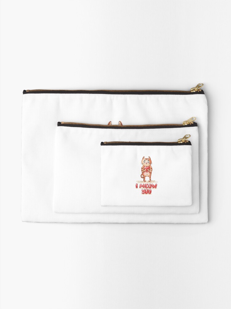 Alternate view of Hand drawn cute cat with heart - watercolor Valentine's Day illustration Zipper Pouch