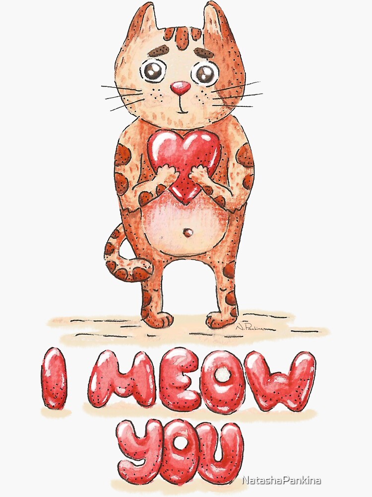 Hand drawn cute cat with heart - watercolor Valentine's Day illustration by NatashaPankina