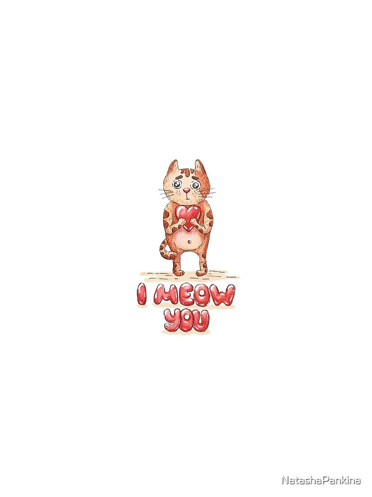 Hand drawn cute cat with heart - watercolor Valentine's Day illustration by NatashaPankina