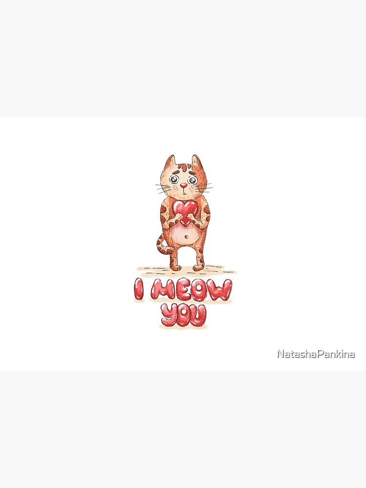 Hand drawn cute cat with heart - watercolor Valentine's Day illustration by NatashaPankina
