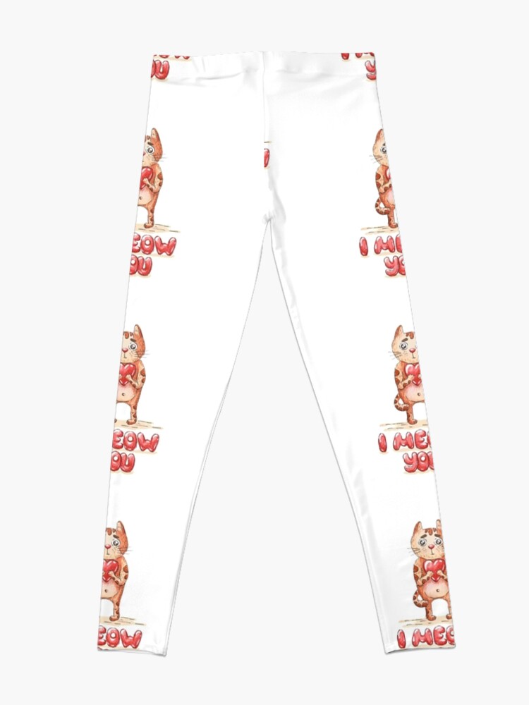 Alternate view of Hand drawn cute cat with heart - watercolor Valentine's Day illustration Leggings