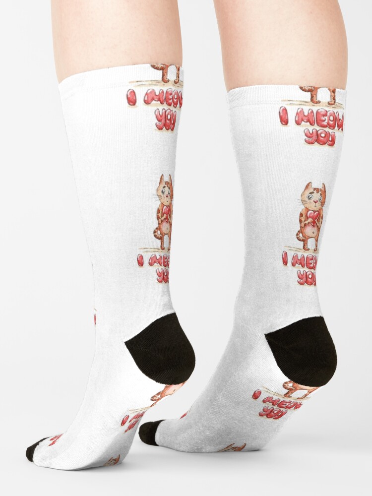Alternate view of Hand drawn cute cat with heart - watercolor Valentine's Day illustration Socks