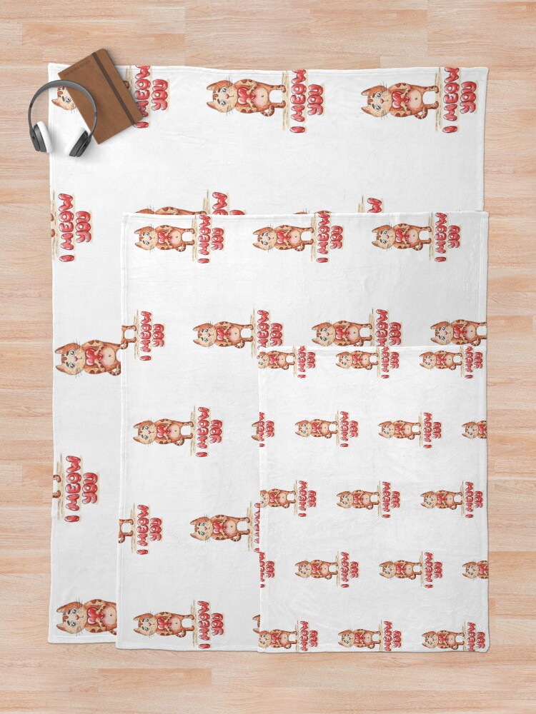 Alternate view of Hand drawn cute cat with heart - watercolor Valentine's Day illustration Throw Blanket