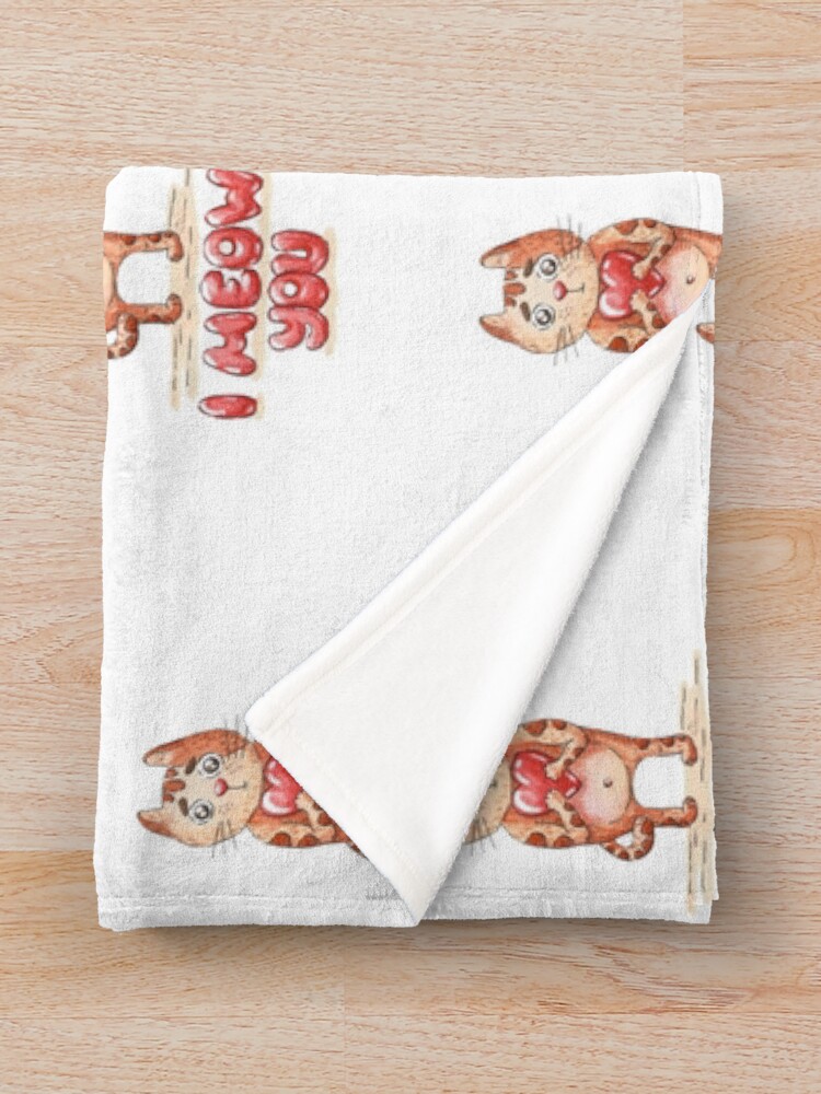 Alternate view of Hand drawn cute cat with heart - watercolor Valentine's Day illustration Throw Blanket