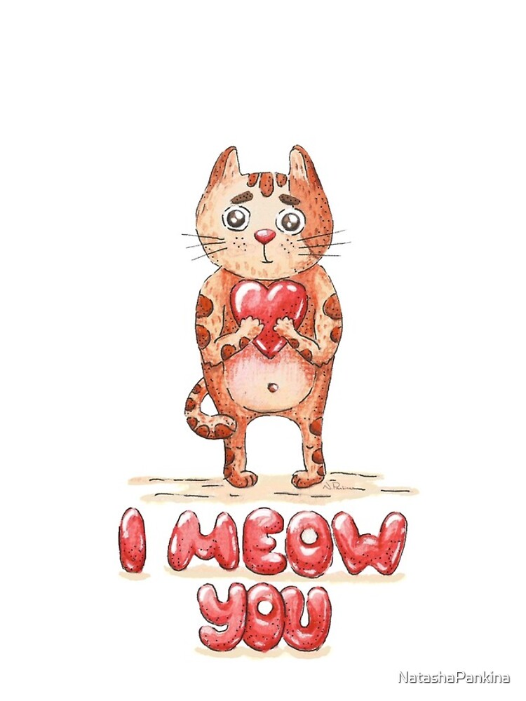 Hand drawn cute cat with heart - watercolor Valentine's Day illustration by NatashaPankina