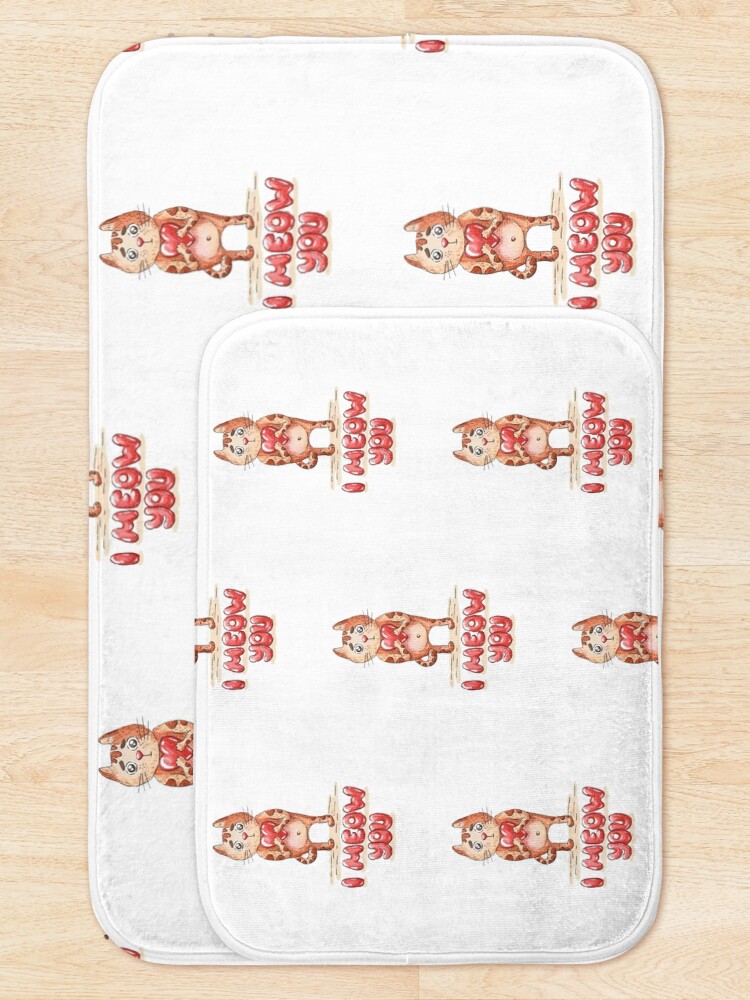 Alternate view of Hand drawn cute cat with heart - watercolor Valentine's Day illustration Bath Mat