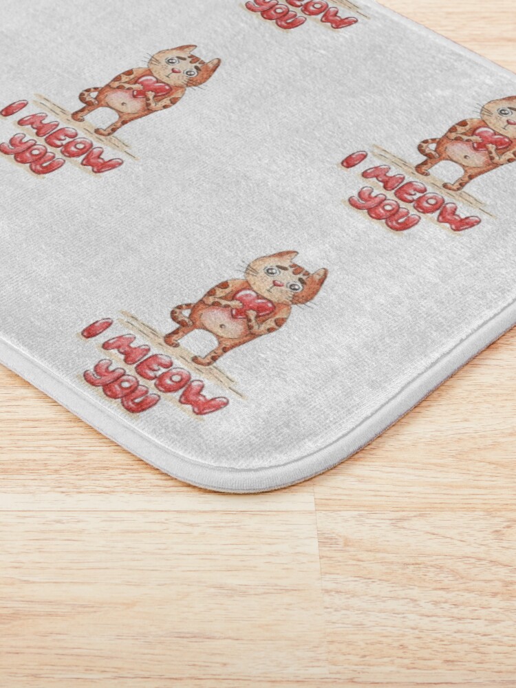 Alternate view of Hand drawn cute cat with heart - watercolor Valentine's Day illustration Bath Mat