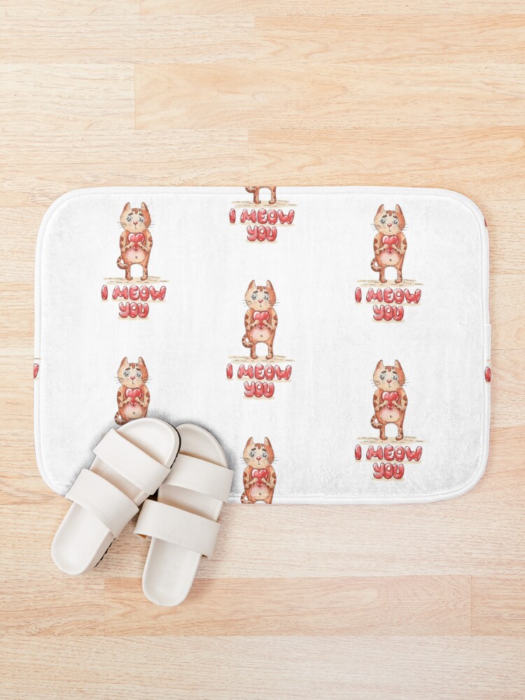 Alternate view of Hand drawn cute cat with heart - watercolor Valentine's Day illustration Bath Mat
