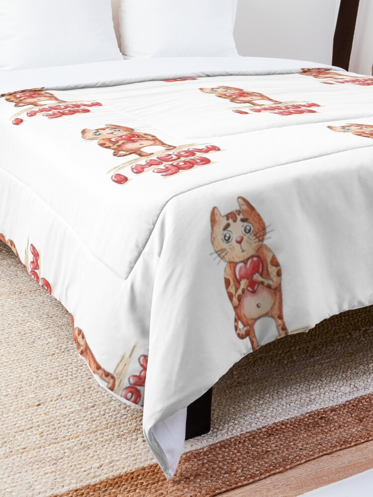 Alternate view of Hand drawn cute cat with heart - watercolor Valentine's Day illustration Comforter