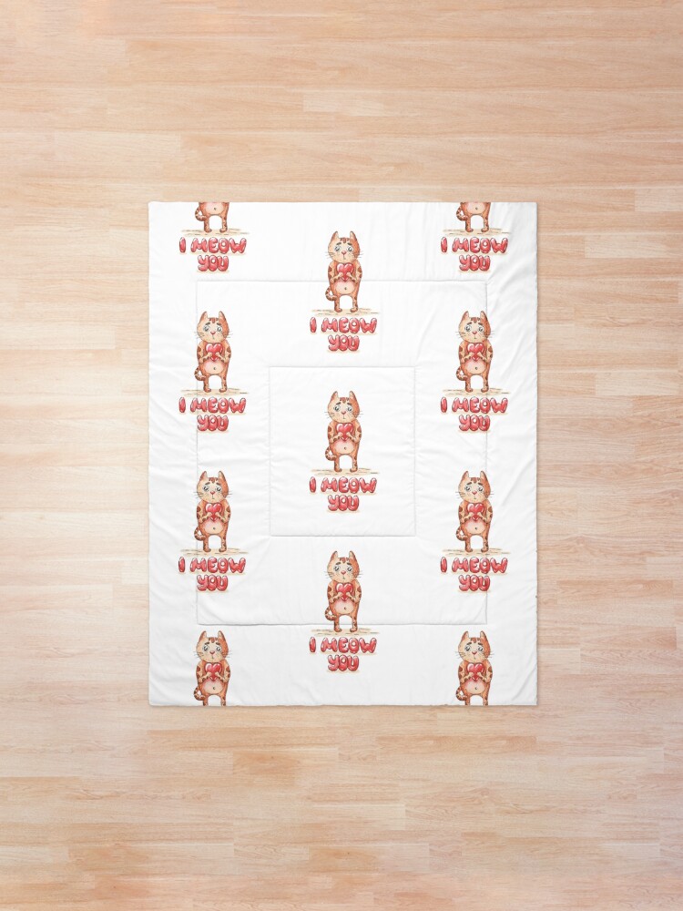 Alternate view of Hand drawn cute cat with heart - watercolor Valentine's Day illustration Comforter