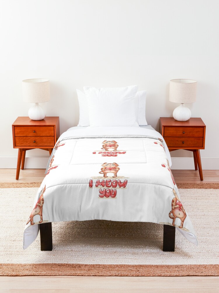 Alternate view of Hand drawn cute cat with heart - watercolor Valentine's Day illustration Comforter